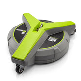 HiClean front view of 15-inch grey surface cleaner showing full housing and benefits