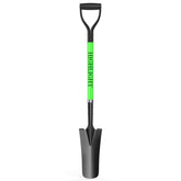 HIGHLIGHT front view of shovel showing whole tool and benefit of full-length leverage