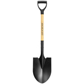 HIGHLIGHT front view showing round point blade and wooden D-handle for versatile digging