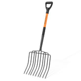 HIGHLIGHT pitch fork front view showing wide 10-tine head for bigger scoops