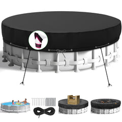 HIGHTQURO front view of 21ft pool cover showing full coverage and easy fit benefit