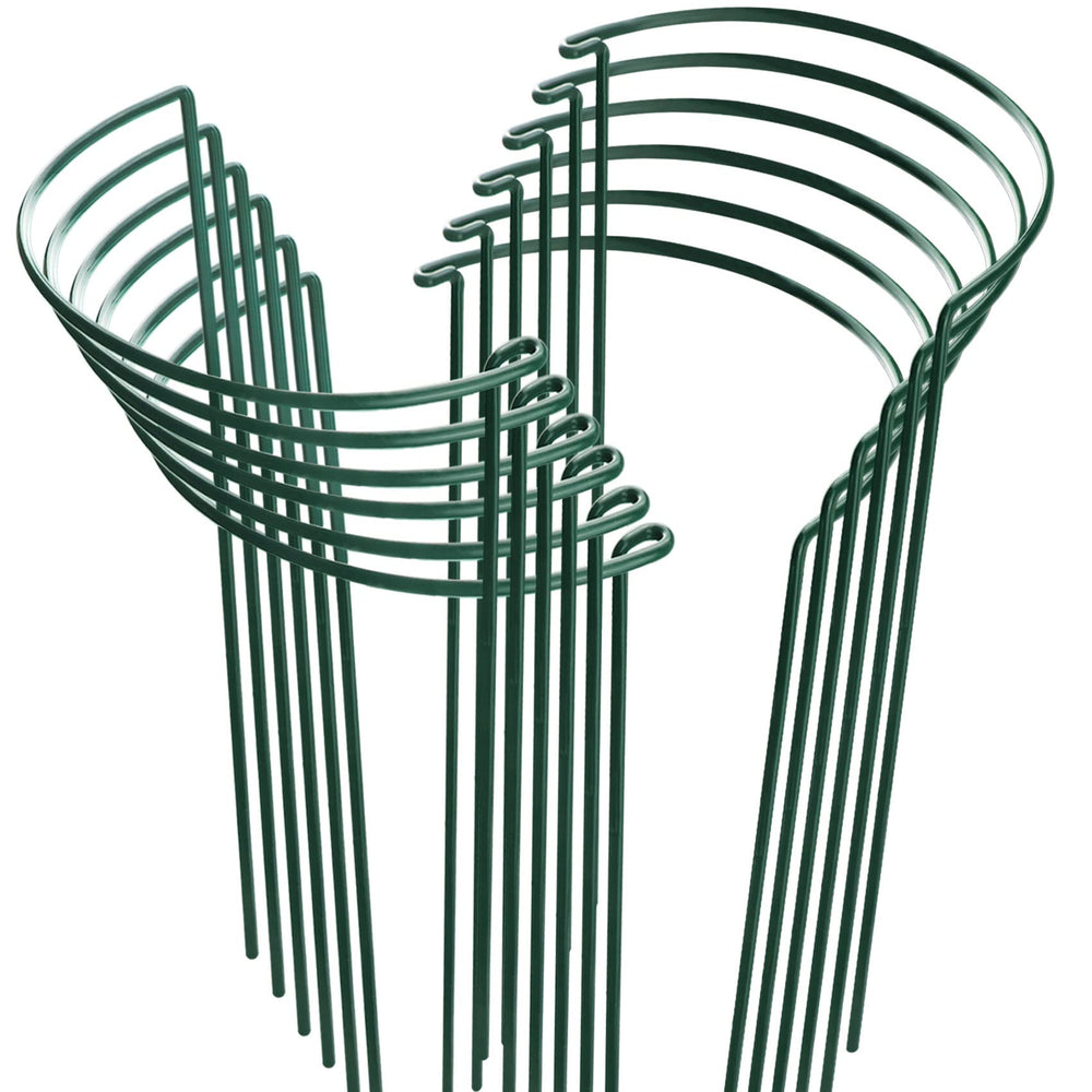 HiGift front view of 12‑pack plant stakes showing counts and green finish for neat support