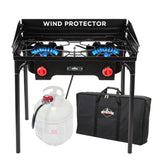 Hike Crew front view of double-burner stove showing durable frame and portability
