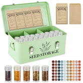 Himake front view of metal seed storage box showing secure lid and compact design benefit