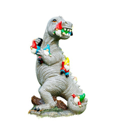 Himaweek front view shows playful dinosaur and gnome, adds curb appeal