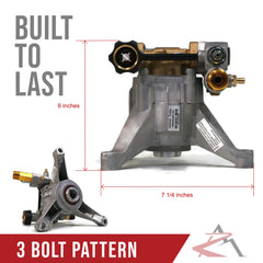 Himore pump close-up of three-bolt mounting pattern ensuring correct fit