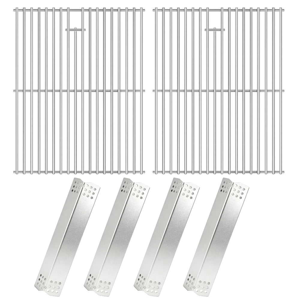 Hisencn front view of replacement parts showing complete grate and heat plate set, restores grill performance