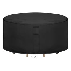 Hiticover front view covering round patio set, protects furniture from weather