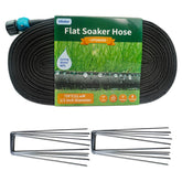 Hlinker front view of 75 ft flat soaker hose showing compact packaging and length benefit