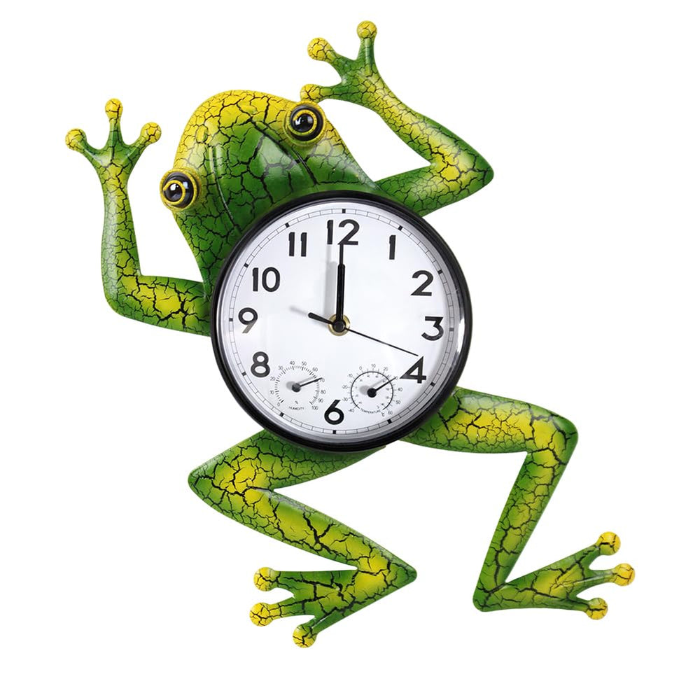 HOBYLUBY frog clock front view showing time and charming design for outdoor décor