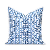 Hofdeco Premium front view showing azure blue fretwork and flanged border for coastal style