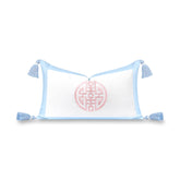 Hofdeco Premium front embroidered view showing double happiness symbol and coastal charm