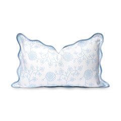 Hofdeco Premium front view showing baby blue dahlia pattern and coastal look benefit