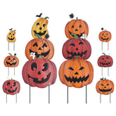 hogardeck front view of two pumpkin stakes adds festive curb appeal