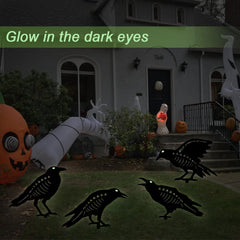 Hokfirm close-up of crow eyes glowing to create eerie Halloween atmosphere