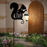 Hokfirm squirrel stake front view showing decorative silhouette and lantern benefits