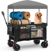 Holacamking front view of collapsed wagon showing compact storage and portability