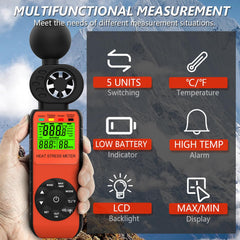 HOLDPEAK black globe WBGT sensor showing heat index measurement benefit