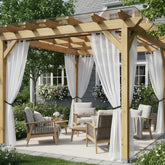 HolidayIdeas front view of four white sheer panels showing airy coverage and style