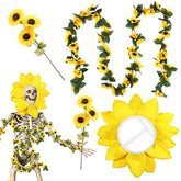 Hollowfly full 12 ft skeleton dressed with sunflower set showcasing festive curb appeal