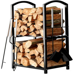 HOME IT front view of two-tier firewood rack showing tidy log storage