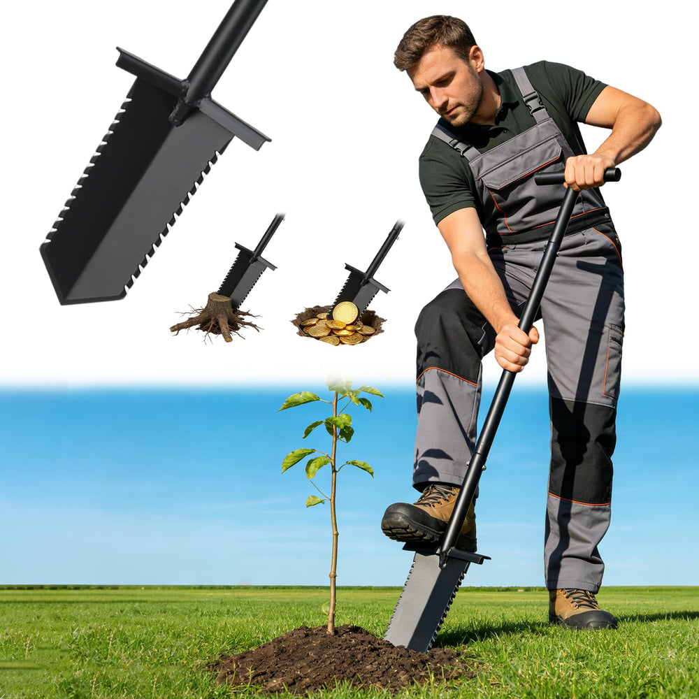 HOME RIGHT front view of 39-inch shovel showing compact profile and portability