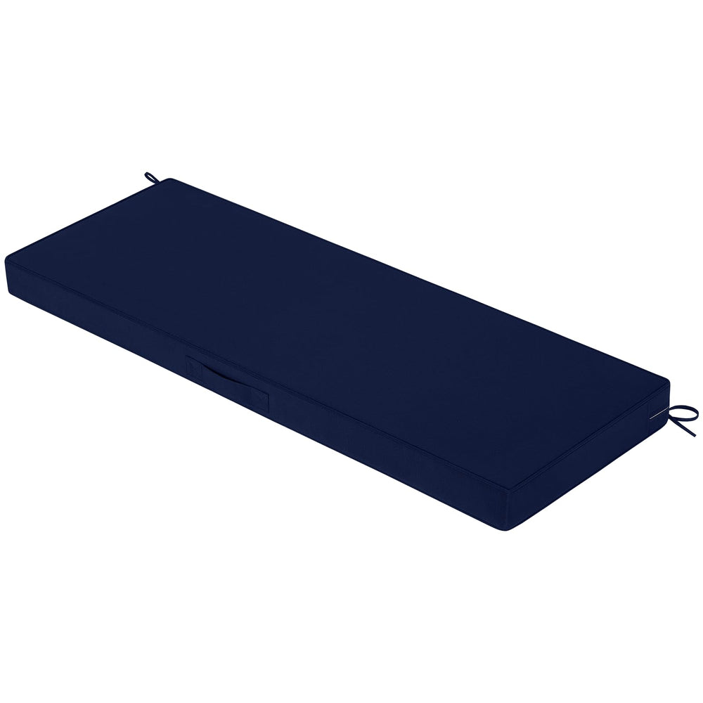 HOMELYSIAN front view navy bench cushion showing neat fit and comfort