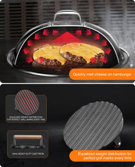 homenote cast iron press flattening a burger to create crispy edges and quick browning