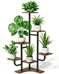 Homsorout front view of 6-tier corner stand showing organized plants and space-saving benefit