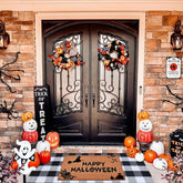 Homydecor coir welcome mat front showing Halloween design and strong dirt-scraping benefit
