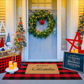 Homydecor coir and plaid set front packaging shows festive entrance appeal