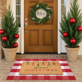 Homydecor welcome mat and plaid rug front view enhancing curb appeal
