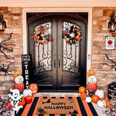 Homydecor front porch set staged with doormat and orange rug showing festive curb appeal