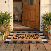 Homydecor front view of layered doormat set showing welcome message and plaid base for warm curb appeal