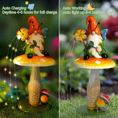 HONGLAND gnome lit at dusk showing solar fairy lights creating ambiance