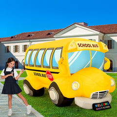 Honoson front view of inflatable bus showing cheerful welcome and curb appeal