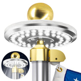 HOOPLE front view of solar flagpole light showing compact design and bright coverage