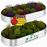 HOOPLE front view of two assembled oval galvanized garden beds showing large planting area
