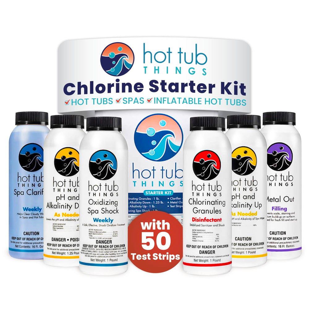 Hot Tub Things kit front packaging showing all included items and quick-start benefit
