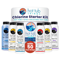 Hot Tub Things kit front packaging showing all included items and quick-start benefit