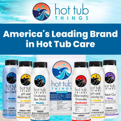 Hot Tub Things pH up and pH down bottles with readable labels for precise water balance