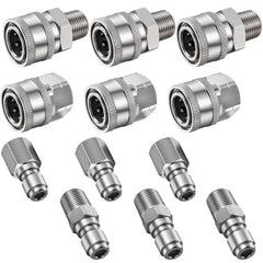 Hotop front view of four 3/8" NPT quick connector adapters, fast hookups