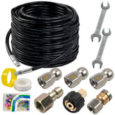 Hourleey front packaging showing full sewer jetter kit and benefits
