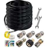 Hourleey front packaging showing complete sewer jetter kit and benefits