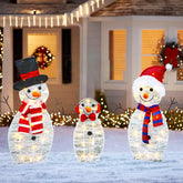 HOURLEEY front view of three snowmen family showing festive curb appeal