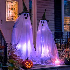 Hourleey standing ghosts front view showing spooky porch accent and curb appeal