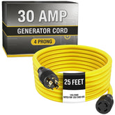 Houseables generator cord front view showing yellow jacket and molded ends for visibility