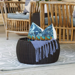 Household Essentials inverted stool used as storage basket holding blankets