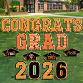 HOVACY front display of orange graduation signs showing curb appeal and bold celebration