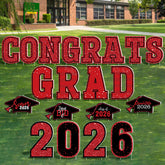 HOVACY front view of red Congrats Grad yard sign pack showing full set benefits